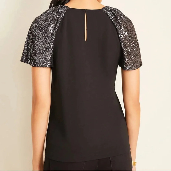 NWT Ann Taylor Sequin Flutter Sleeve Tee - Picture 2 of 4